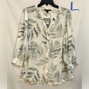 Chic White and Black Leaf Print Button Down Shirt